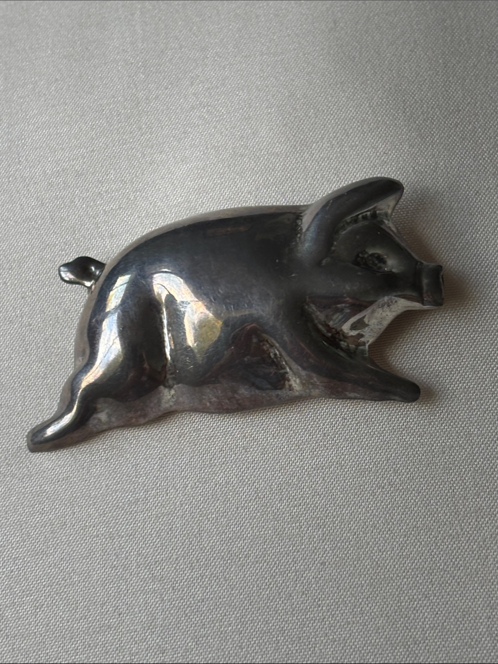 Polished Silver Pig Figurine Decorative Accent